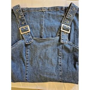 L&M Black Label Blue Denim Pinafore Mini Dress Small Adjustable Buckle Straps